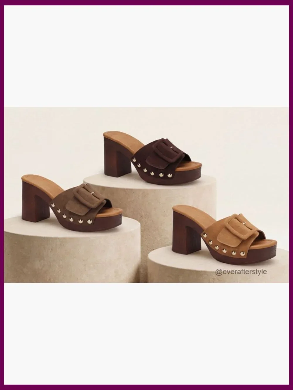 Women's Platform Mules Suede Buckle Sandals, High Chunky Block Heel Clogs,